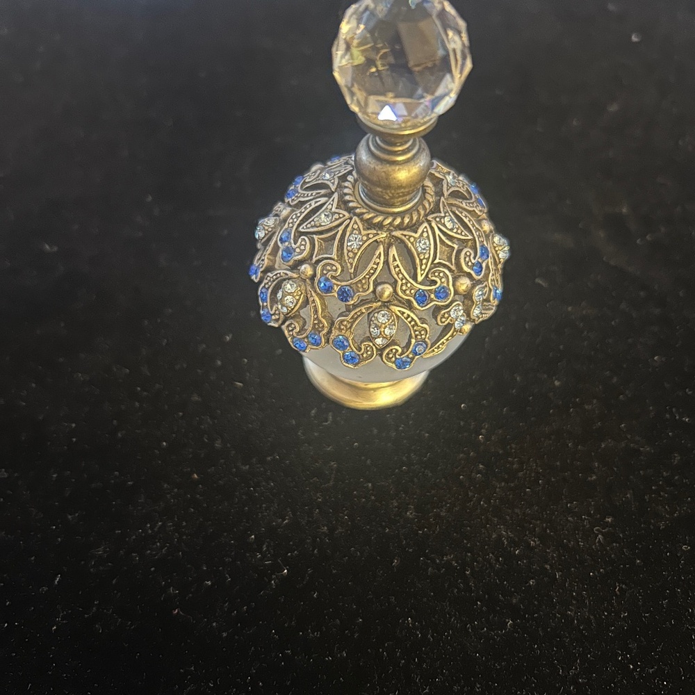 Vintage Rhinestone Filigree Perfume Bottle with Crystal Stopper